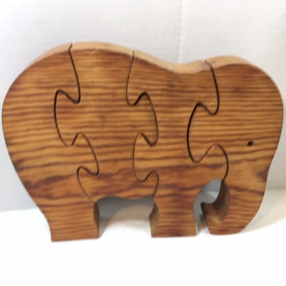 Wooden 4 Piece Elephant Stand Up Handmade Learning Toy Puzzle